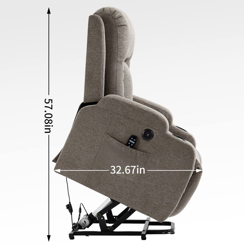 Grey Power Lift Recliner for Elderly with Massage & Heat, USB Charging Ports, Cup Holders, and Adjustable Reclining Positions