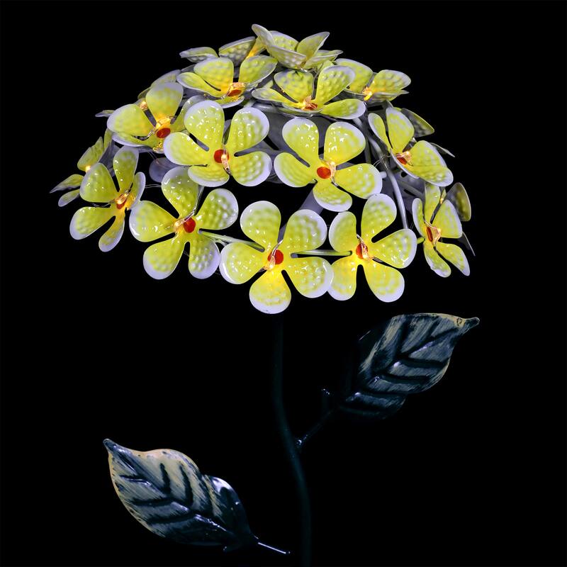 Exhart Solar Metal Hydrangea Garden Stake with Twenty Six LED lights, 7 by 21 Inches