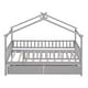 preview thumbnail 16 of 47, Wooden Twin Size House Bed with Roof, Guardrail and Drawers