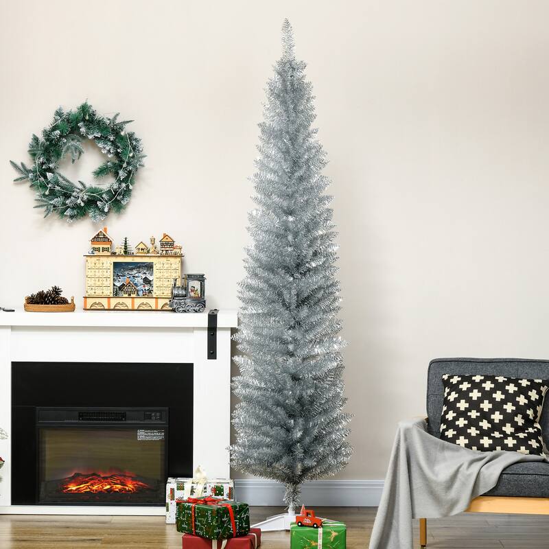 HOMCOM 7' Hinged Noble Fir Unlit Slim Christmas Tree with Stand