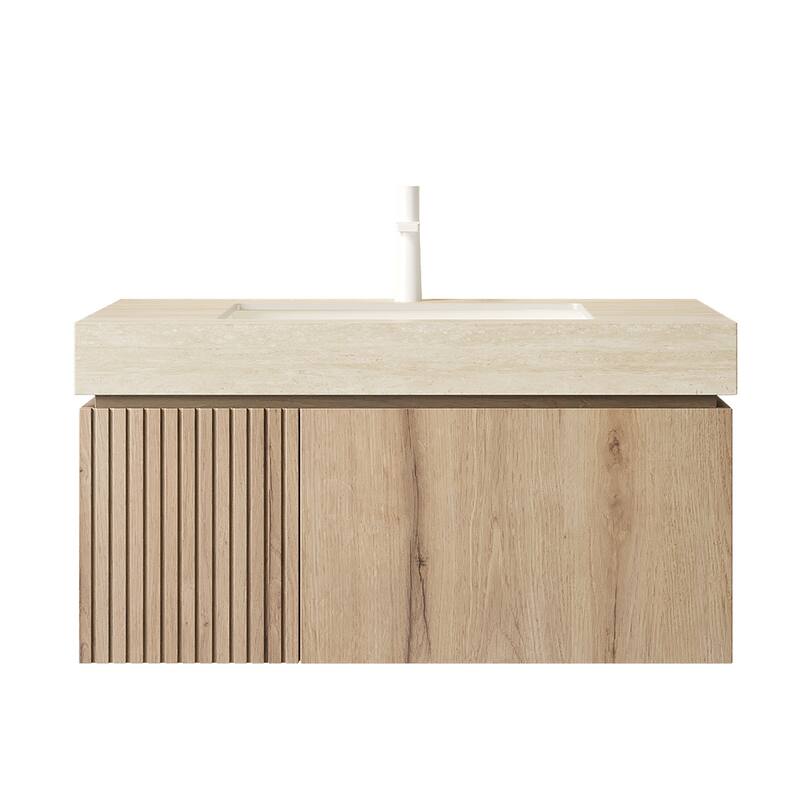 30"/36"/48" Wall-Mounted Bathroom Vanity with Ceramic Sink, Sintered Stone Countertop Floating Bathroom Storage Cabinet