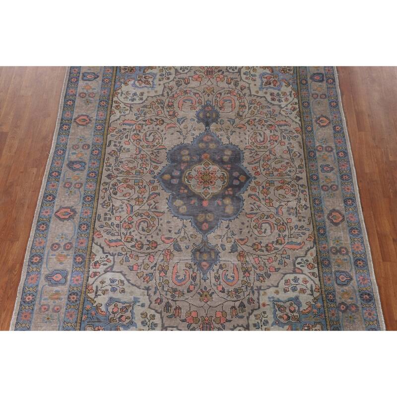 Distressed Over-Dyed Tabriz Persian Vintage Rug Handmade Wool Carpet - 6'9"x 9'6"