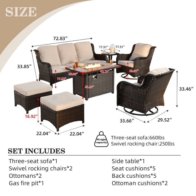 OVIOS 7-piece Patio Swivel Chair Set with 42" Fire Table