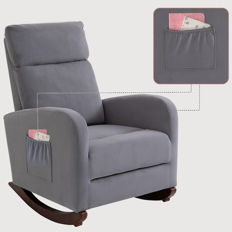 Mid Century Velvet Nursery Rocking Chairs Set of 2, Upholstered High Back Glider Armchairs for Living Room
