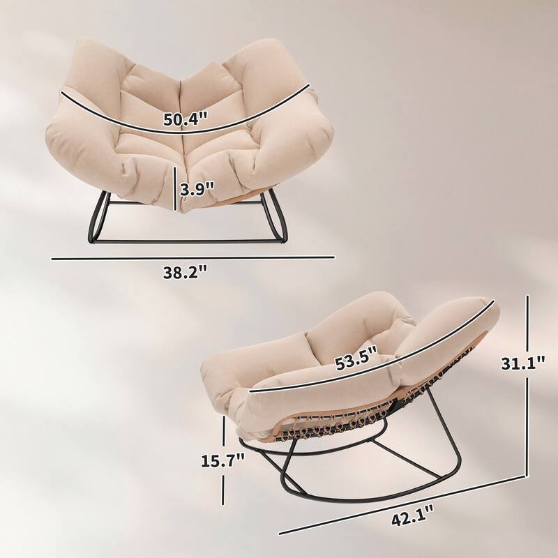 Outsunny Papasan Rocking Chair, Wicker Oversized Indoor Outdoor Rocking Chair with Cushion