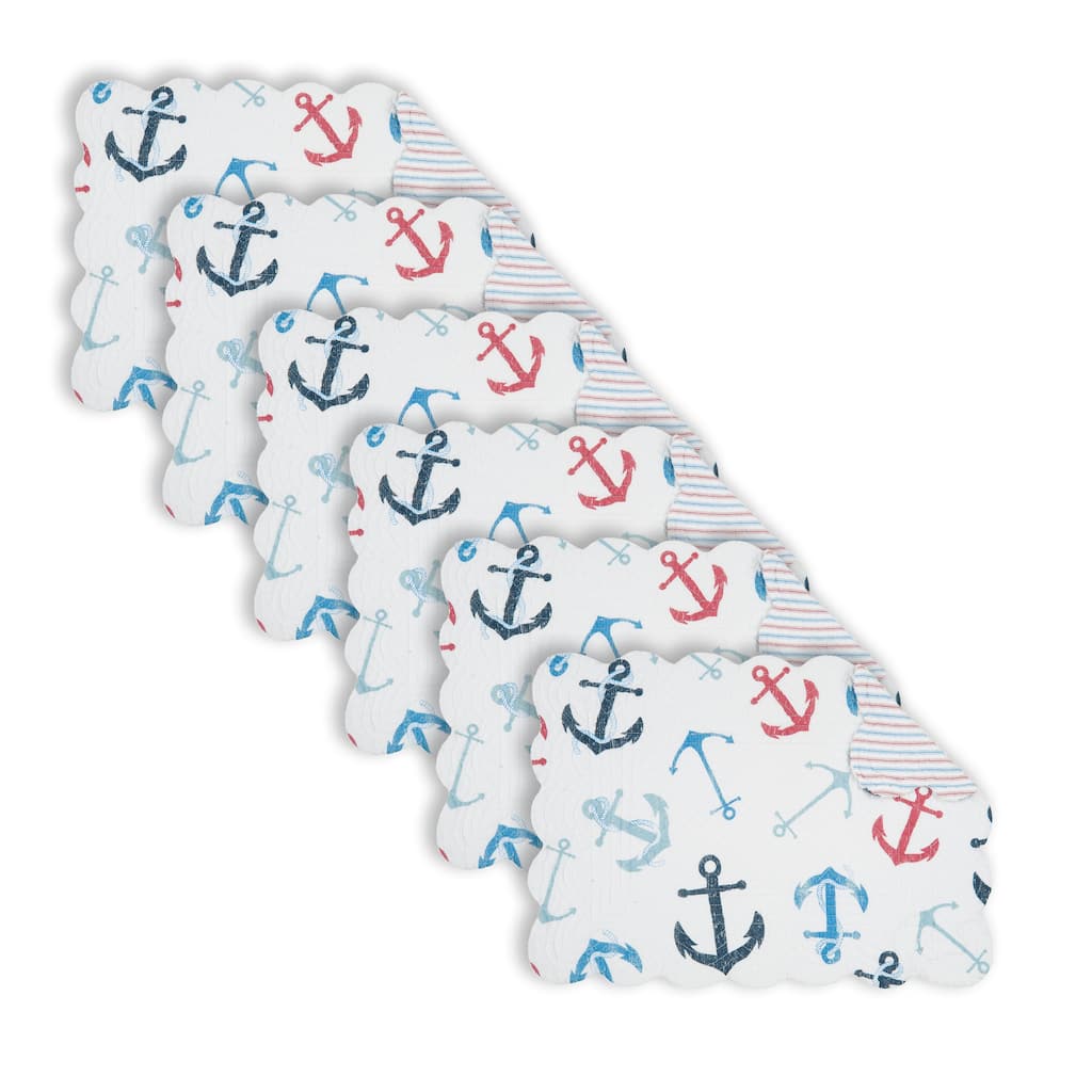Anchors Away Cotton Quilted Rectangular Reversible Placemat Set of 6 - Set of 6