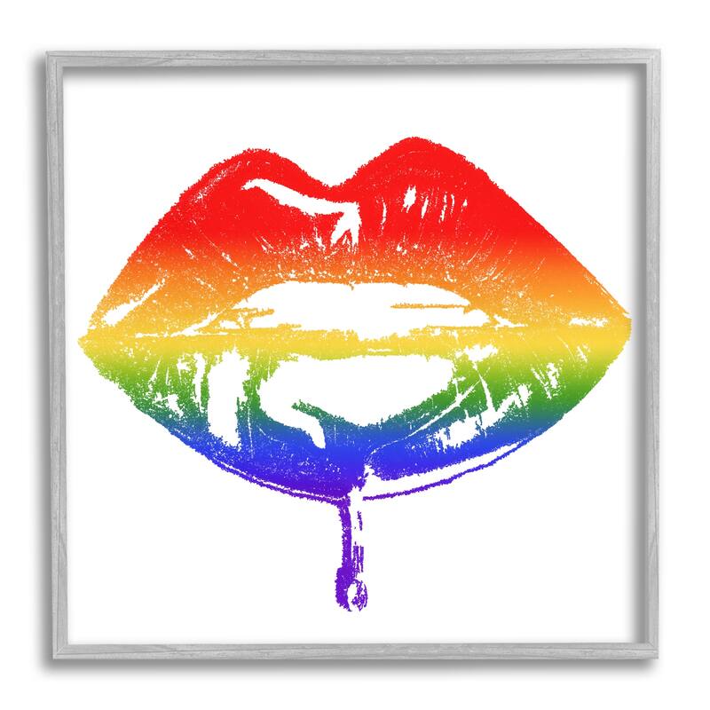 Stupell Rainbow Puckered Lips Retro Cosmetic Drip Kiss Framed Wall Art