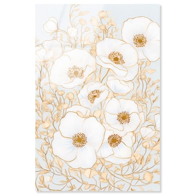 White and Gold Poppies I Acrylic by Art Remedy, Ready to Hang
