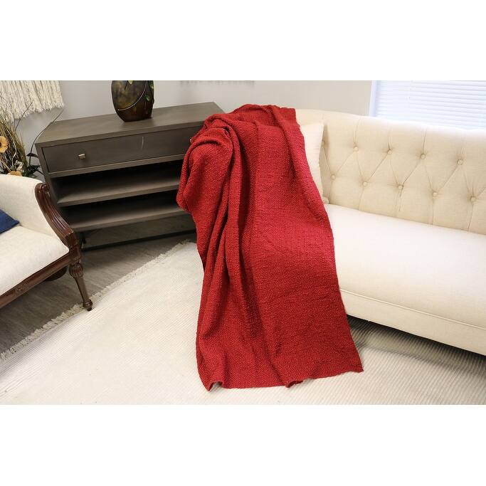Home&Manor Handcrafted Wool & Cotton Throw Blanket Solid Red