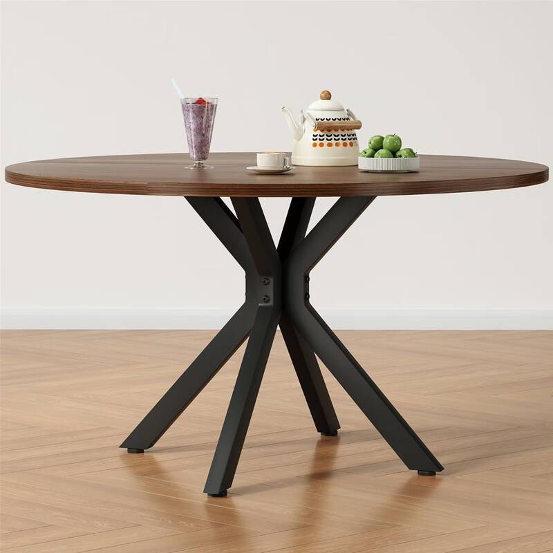 47.2" Solid Wood Dining Kitchen Table for 4-6 People with Intersecting Pedestal Base