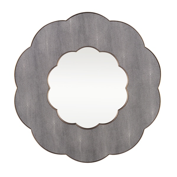 slide 2 of 6, Varaluz Scallop Wall Mirror - Gray Shagreen/Weathered Brass 36"W x 36"H
