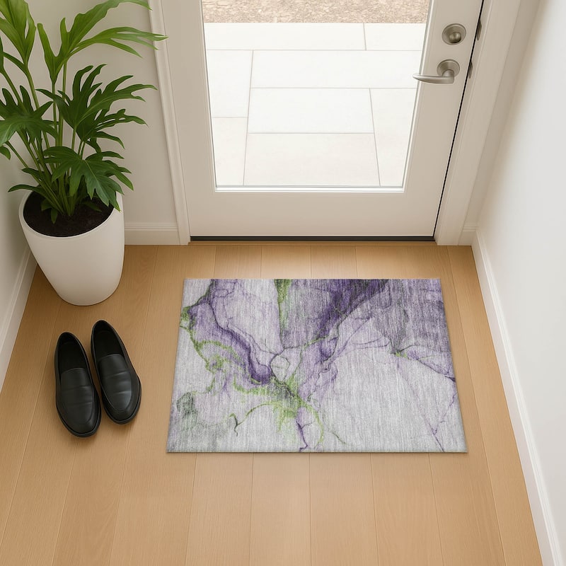 Premium Washable Super Soft Modern Crackle Mayfield Rug - Purple - 1'8" x 2'6"