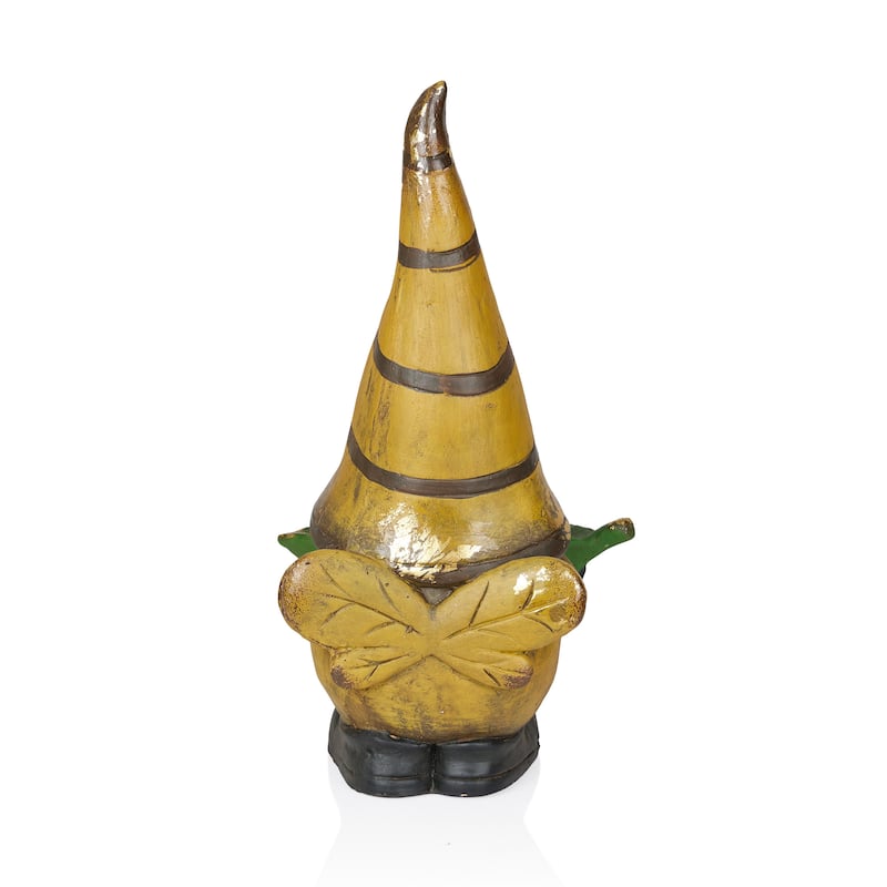 Vintage Gnome Holding Leaf w/ Striped Yellow Hat