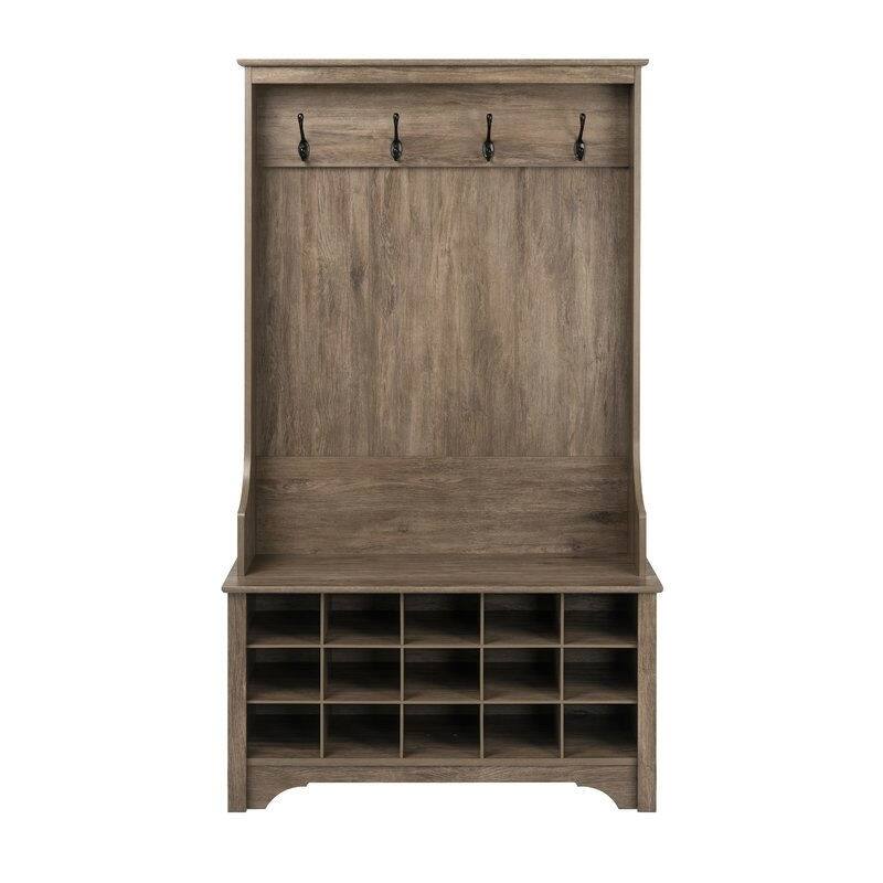 Grey Entryway Hall Tree Shoe Cubbie Coat Rack - 68'' H x 38'' W x 15.5'' D