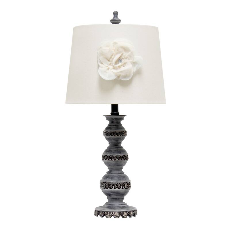 Embellished Table Lamp with Flower Adornment Tapered Shade - 25" - Bronze and White