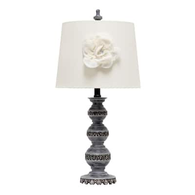 Embellished Table Lamp with Flower Adornment Tapered Shade - 25" - Bronze and White