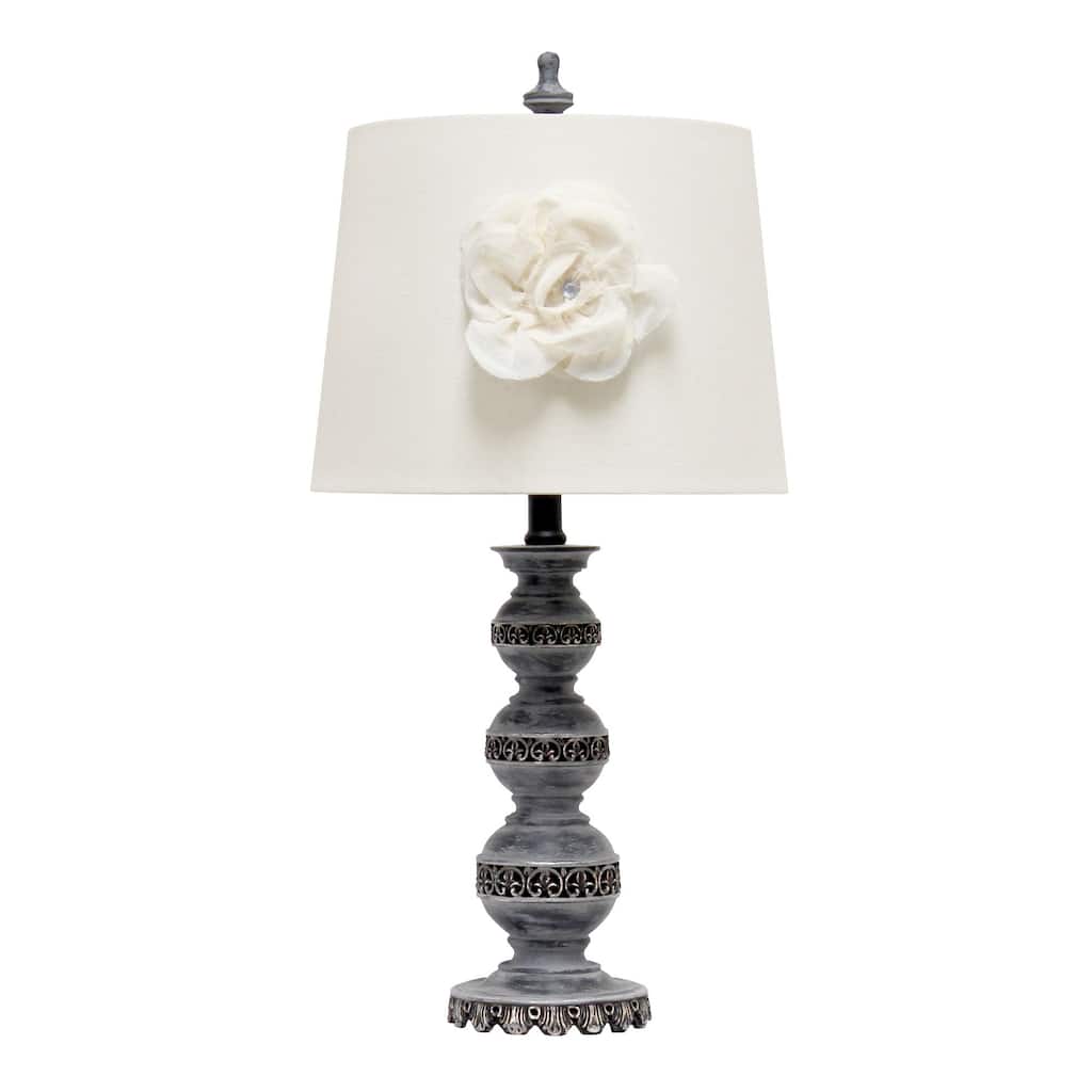 Embellished Table Lamp with Flower Adornment Tapered Shade - 25" - Bronze and White