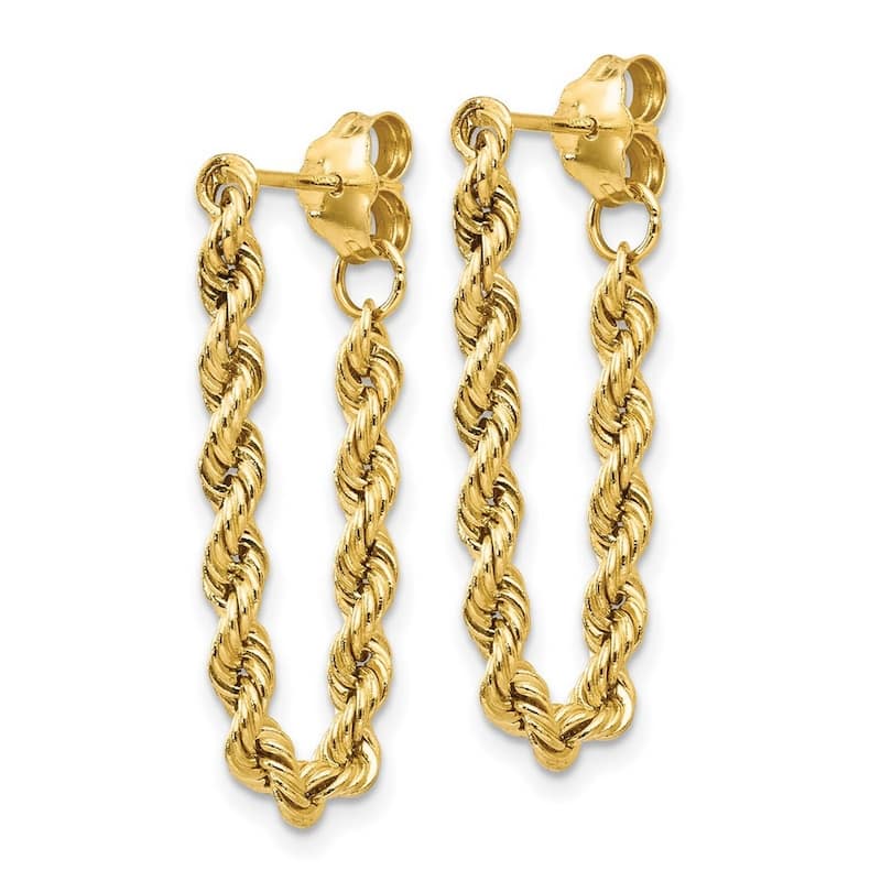 Curata Solid 14k Yellow Gold 28x8mm Diamond-cut Rope Chain Earrings - Orange