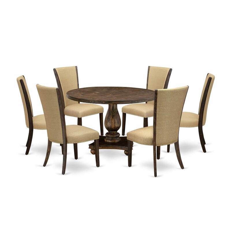 HomeStock 7-Piece Distressed Jacobean Finish Solid Wood Top Dining Table with 6-Parson Chairs