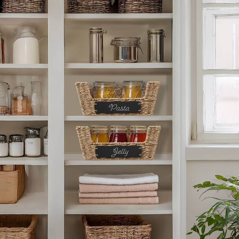 2pk Seagrass Water Hyacinth Pantry Baskets with Handles Wide Kitchen