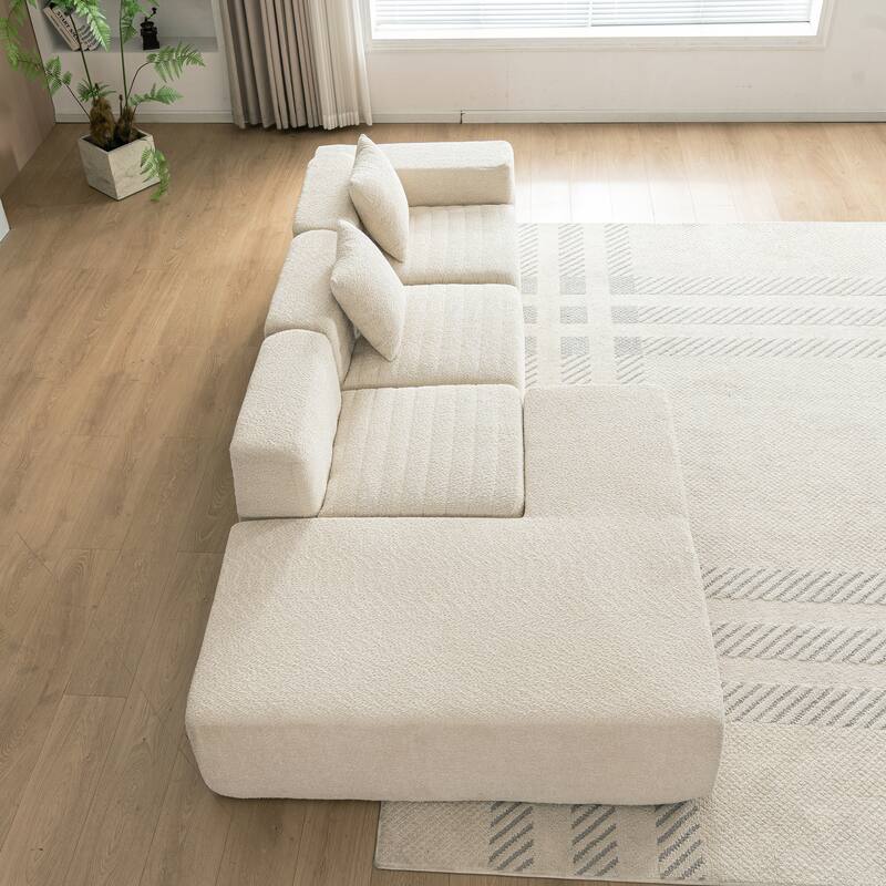 116.5" Versatile 4-Seat Sectional Sofa with Customizable 4-Piece Design in Ultra-Soft Boucle Fabric and Two Back Pillows