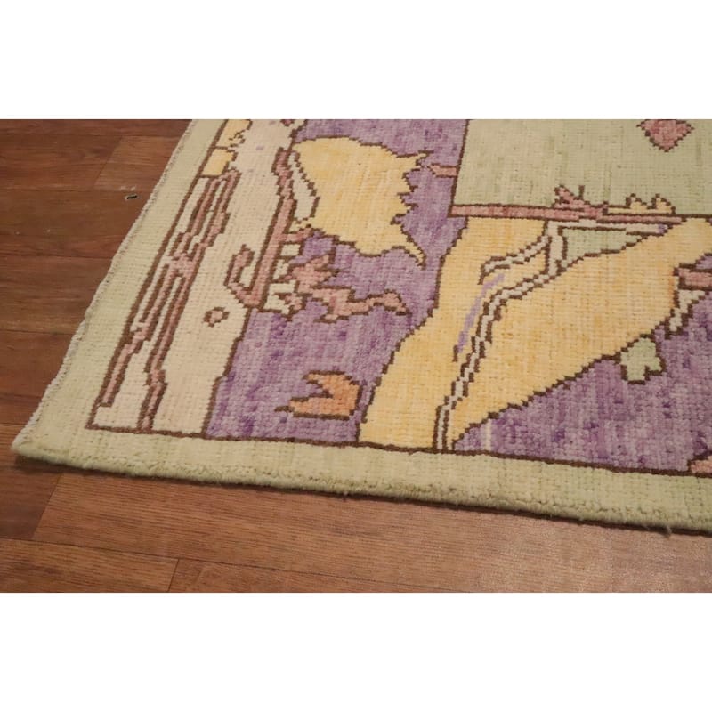 Hand Knotted Oriental 100% Wool Carpet Transitional Geometric Green Oushak Area Rug - 7' 8'' X 5' 11''
