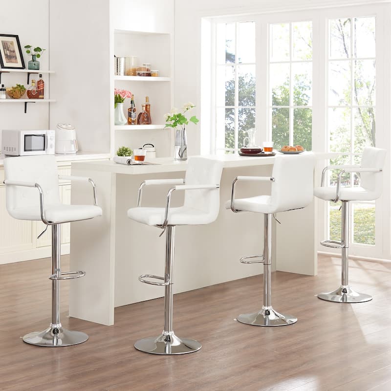 Javlergo Adjustable Height Swivel Bar Stools PU Leather with Back and Armrest, Set of 4 Barstools - White