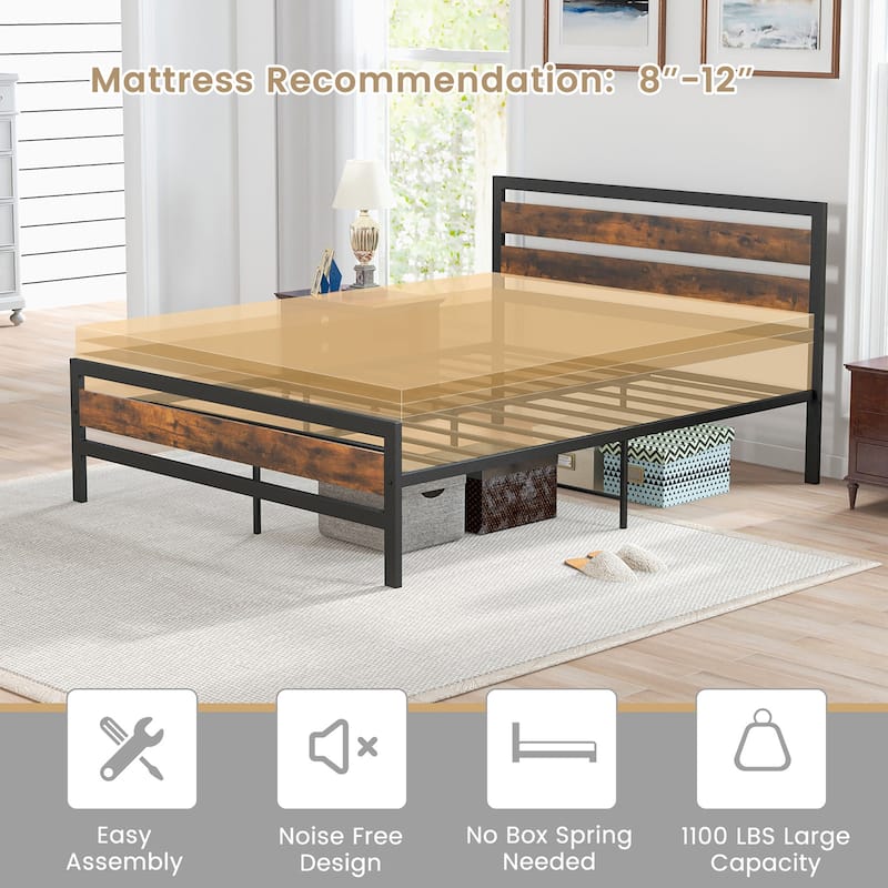 Costway Full/Queen Industrial Metal Platform Bed Frame Rustic