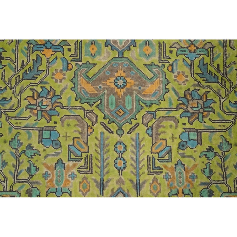 Hand Knotted Oriental 100% Wool Carpet Traditional Floral Green Tabriz Area Rug - 11' 2'' X 7' 10''