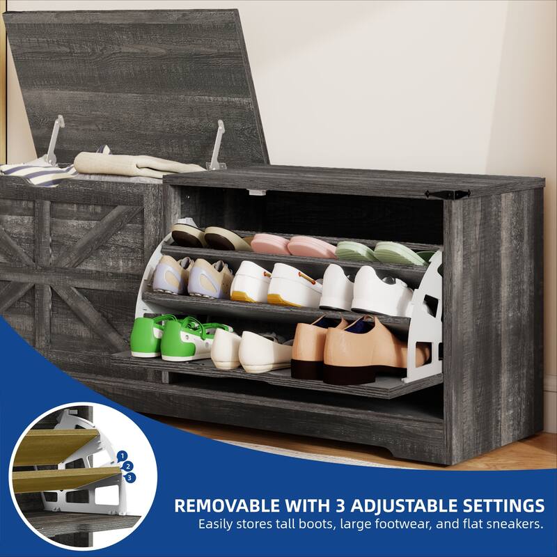 Moasis Farmhouse Shoe Storage Bench and Shoe Cabinet with Flip Drawer & Flip-Top Storage
