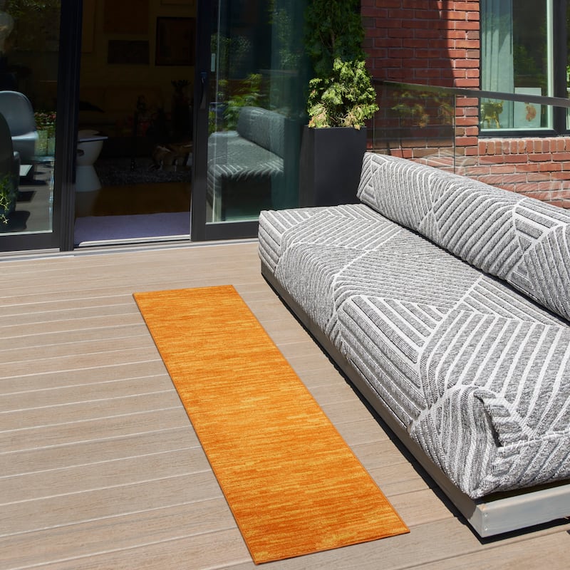 Nourison Essentials Solid Contemporary Indoor/Outdoor Area Rug - 2'2" x 7'6" Runner - Sunburst