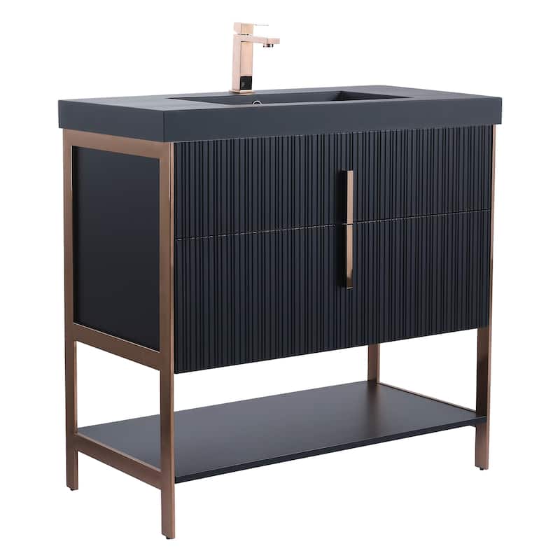 Fine Fixtures Serenity Modern Bathroom Vanity with Black Gel Acrylic Top