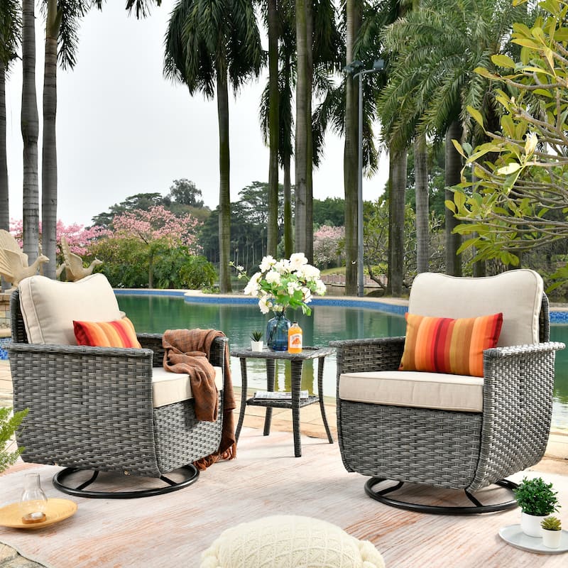 OVIOS 3-piece Pet-Friendly Patio Furniture Swivel Chairs Wicker Set