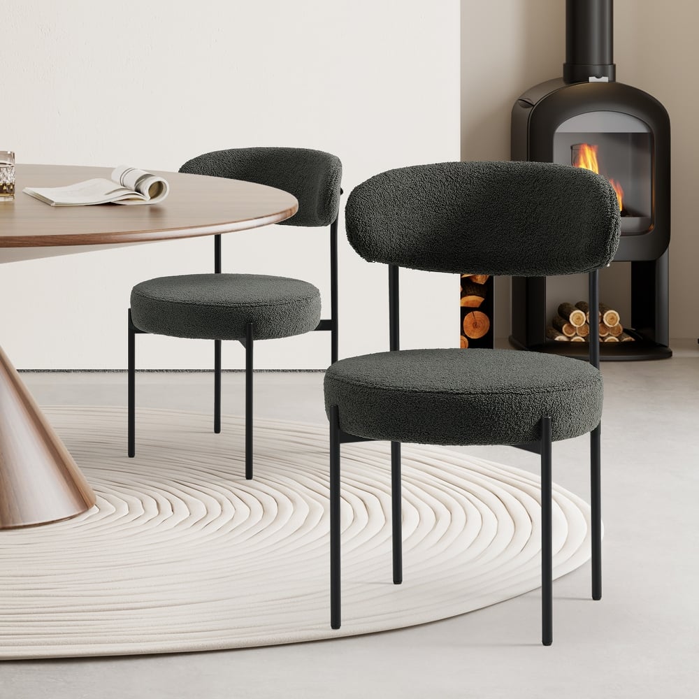 Bayville Mid-Century Curved Back Fabric Upholstered Metal Dining Chair (Set of 2)