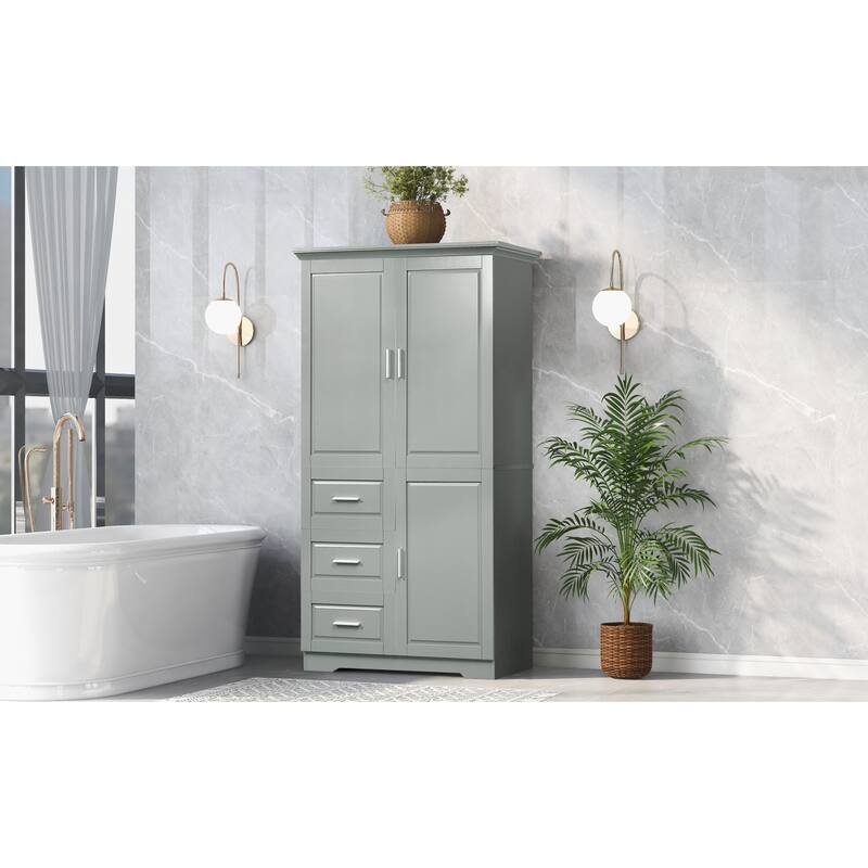 Roomfitters Tall & Wide Bathroom Storage Cabinet, Modern MDF Linen Tower with 3 Drawers & Adjustable Shelves