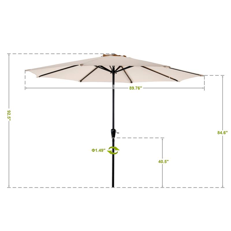 Nuu Garden Outdoor 7.5' Round Beige Patio Vented Umbrella, Crank, Push Button Tilt