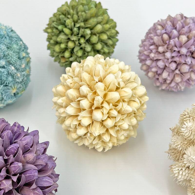 Handmade Preserved Topiary Balls – Set of 9 Decorative Floral Orbs - 4 inch