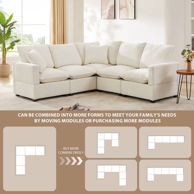 L Shape Chenille Sectional Sofa Set Livingroom Corner Sleeper Sofa