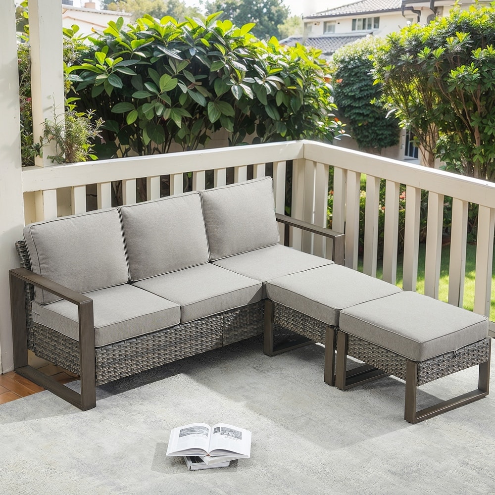 Gymojoy Outdoor Rattan Sofa with Ottoman