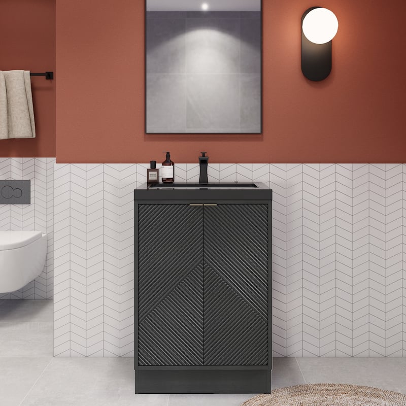 Milano 24" Freestanding Bathroom Vanity with Black Acrylic Sink - 23.62" x 19.49" x 35.46'' - Black