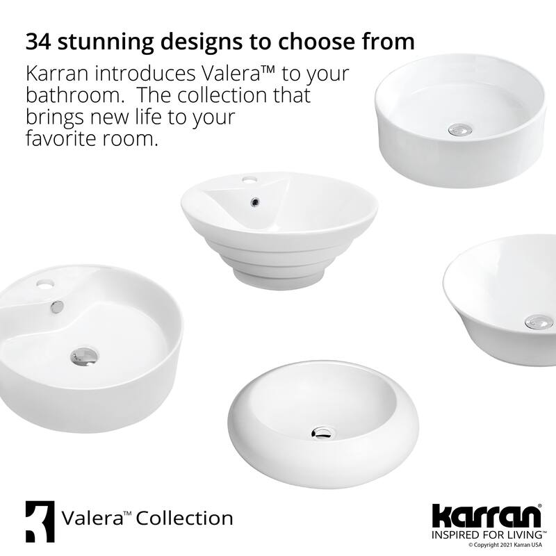 Karran Valera 17" Vitreous China Vessel Bathroom Sink in White with Overflow Drain