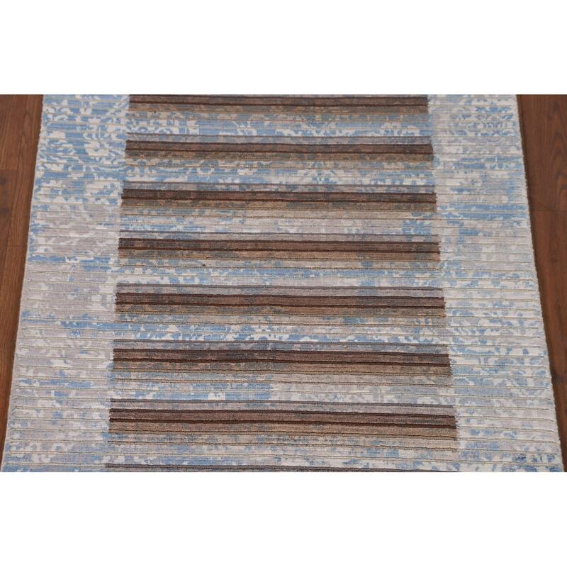 Multi-Color Striped Abstract Modern Accent Rug Handmade Wool Carpet - 2'8"x 4'10"