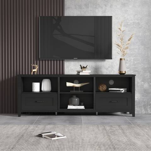 Industrial Wood TV Stand with 2 Drawers and 4 Storage Compartment