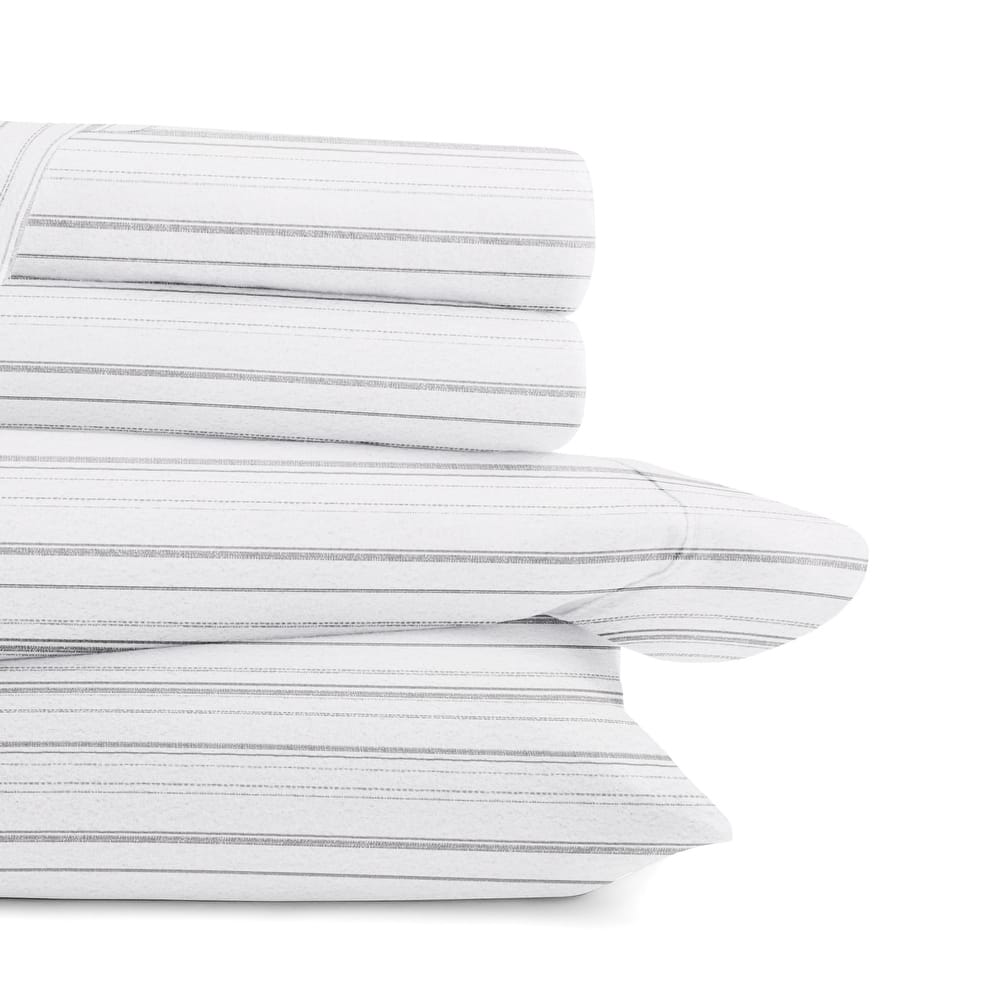 Becky Cameron Weathered Stripe 4 Piece 100% Cotton Brushed Flannel Deep Pocket Bed Sheet Set