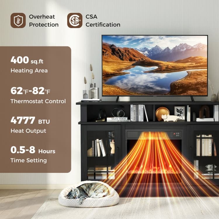 MDF Fireplace TV Stand with RGB LED, Remote and Storage - 48" L x 16" W x 29" H