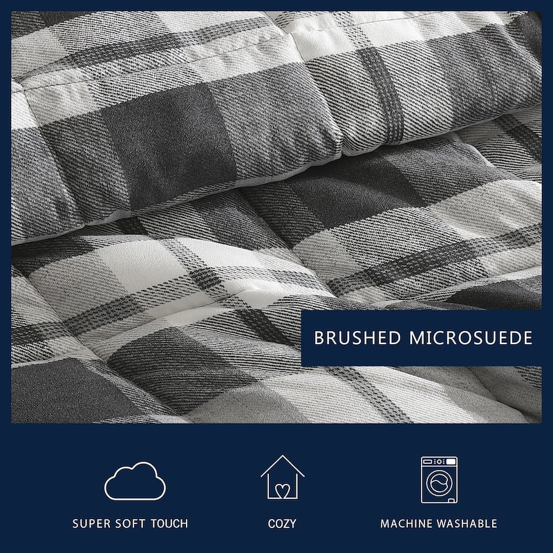 Nautica Crossview Plaid Microsuede Reversible Charcoal Comforter Set