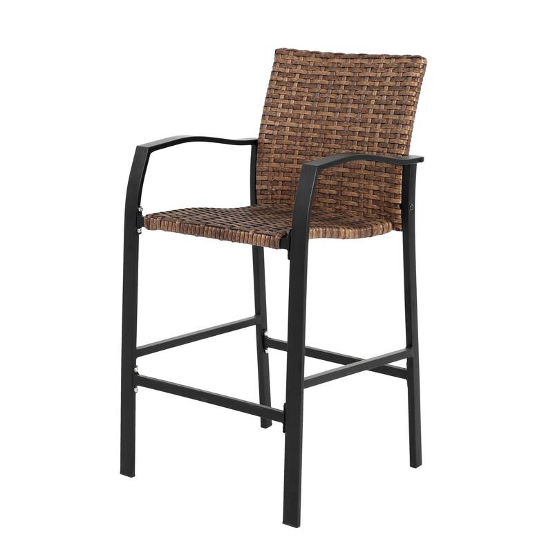 3-Piece Outdoor Rattan Bistro Set with Glass Top Table, Wicker Stools