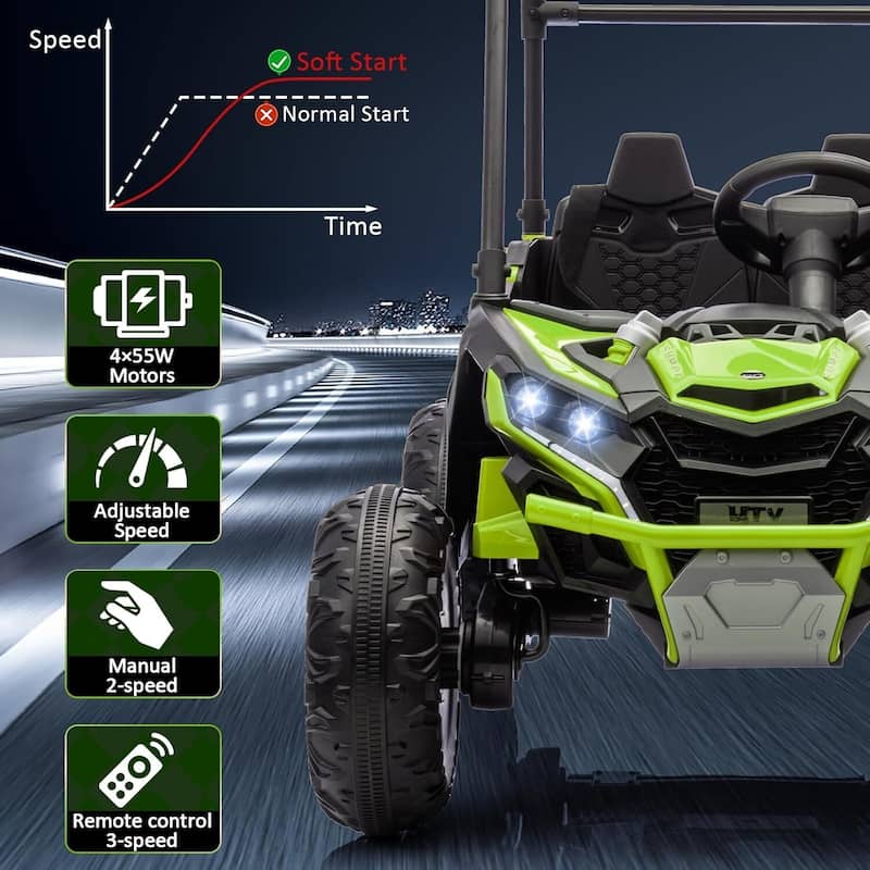 2 Seater Kids Ride on Car Off-Road UTV Toy with Sun Shade, Black