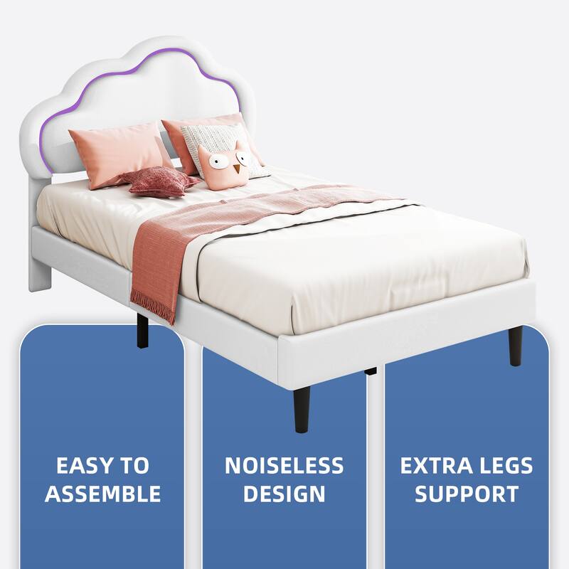 Moasis PU Adjustable Cloud Headboard Bed Frame Platform with LED