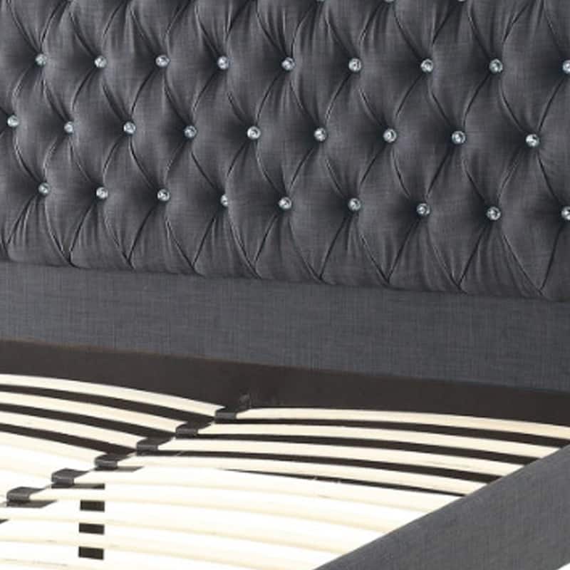 Magnificent Wooden Queen Bed With Polyfiber Tufted Head Board, Blue Gray